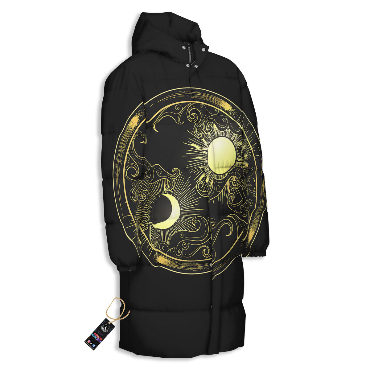 Sun And Gold Moon Print Long Down Jacket-grizzshop