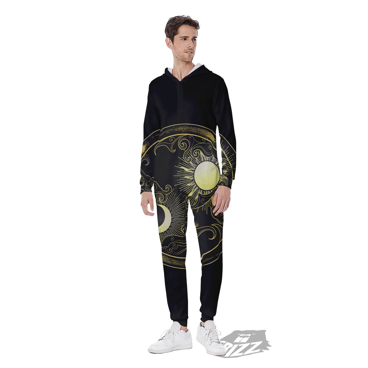 Sun And Gold Moon Print Men's Jumpsuit-grizzshop