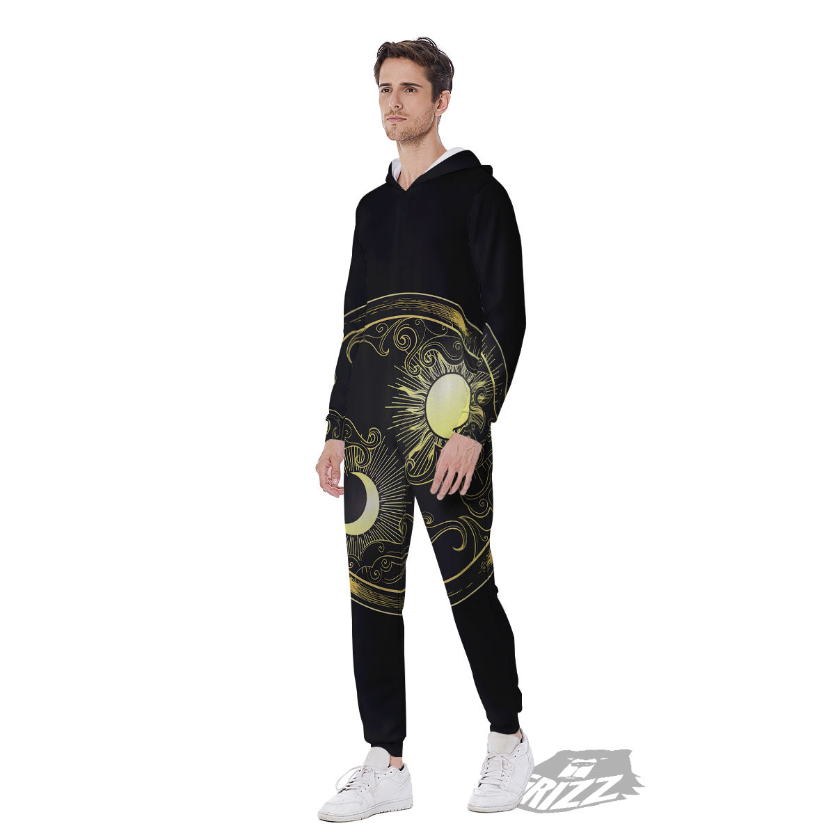 Sun And Gold Moon Print Men's Jumpsuit-grizzshop