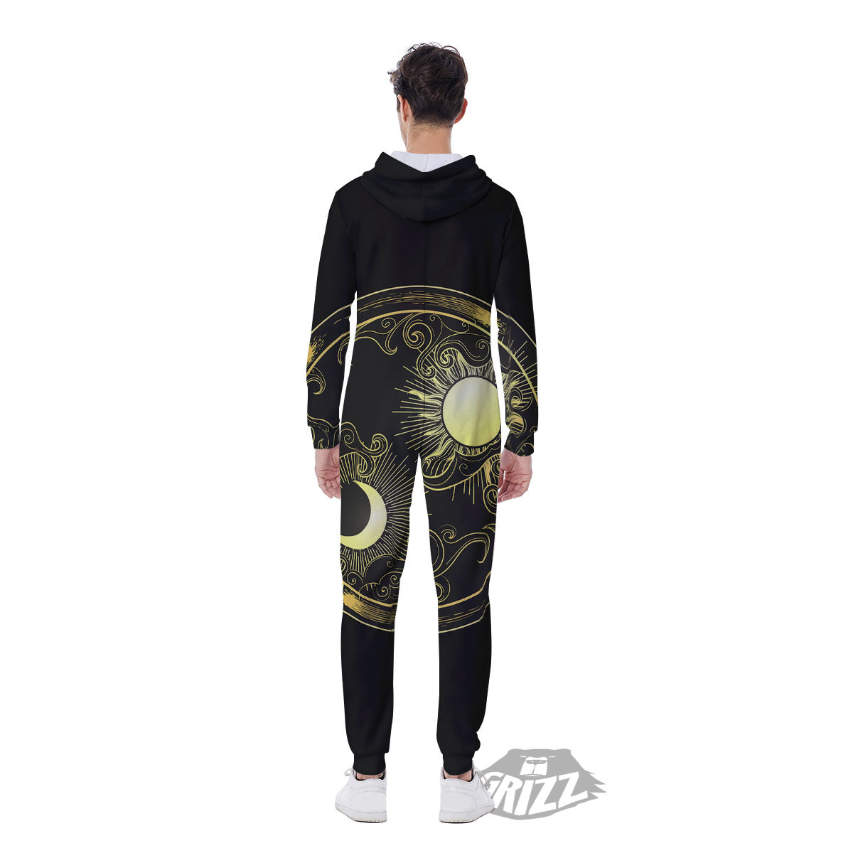 Sun And Gold Moon Print Men's Jumpsuit-grizzshop