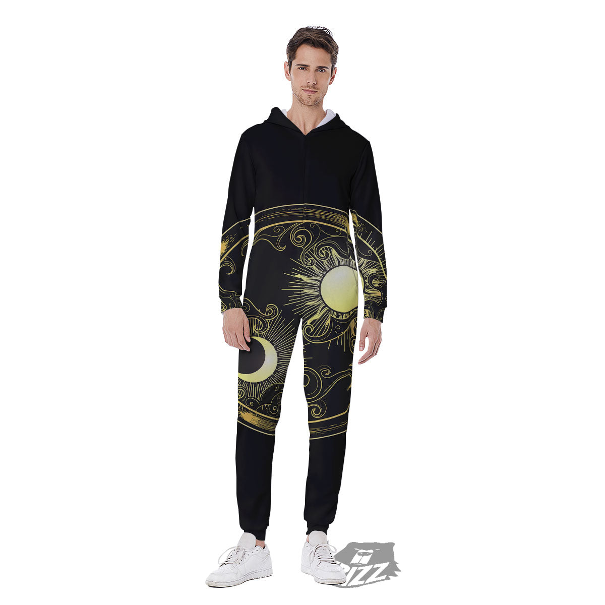 Sun And Gold Moon Print Men's Jumpsuit-grizzshop