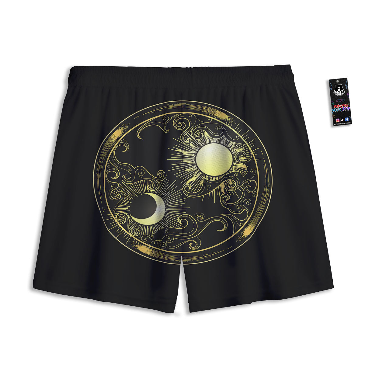 Sun And Gold Moon Print Mesh Shorts