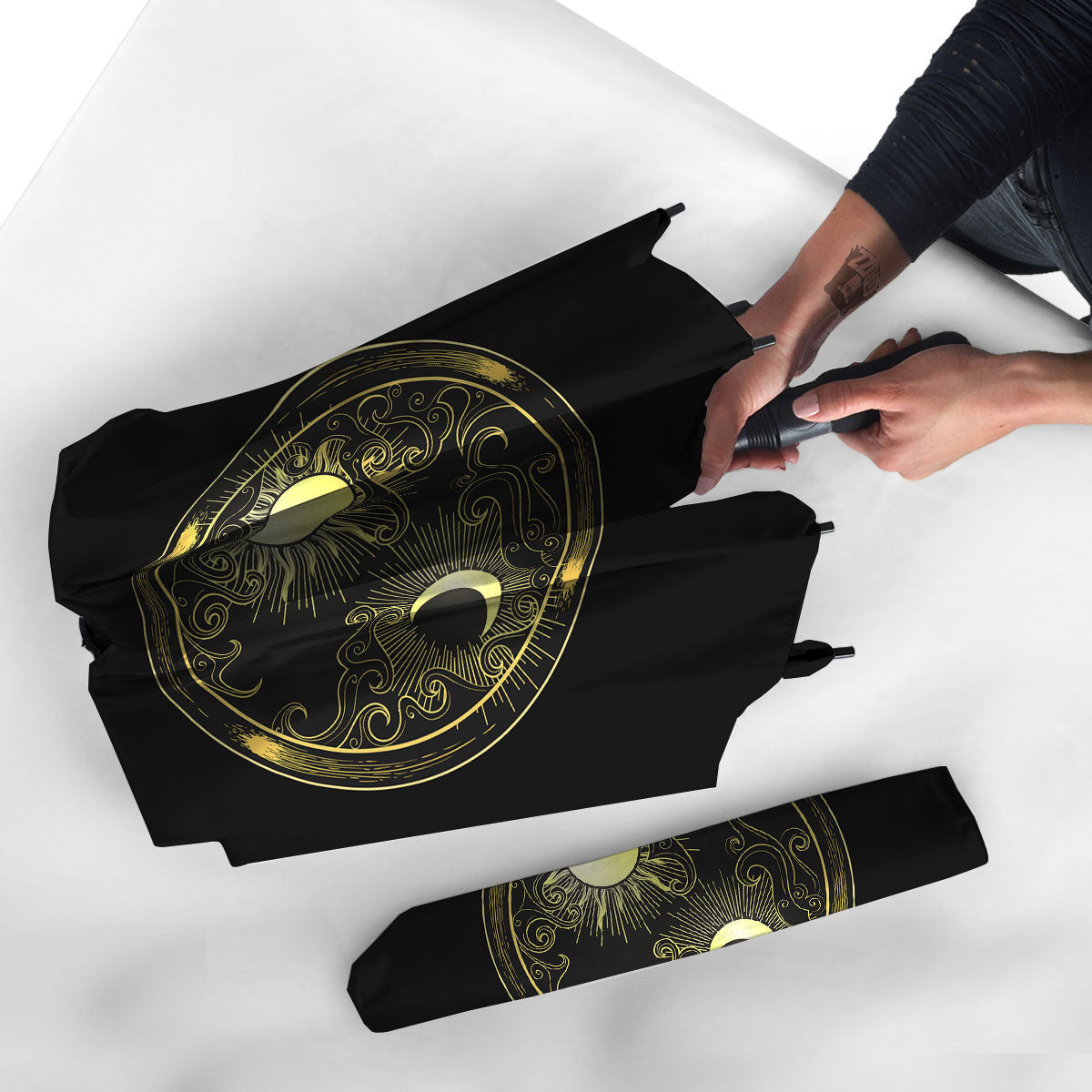 Sun And Gold Moon Print Umbrella-grizzshop
