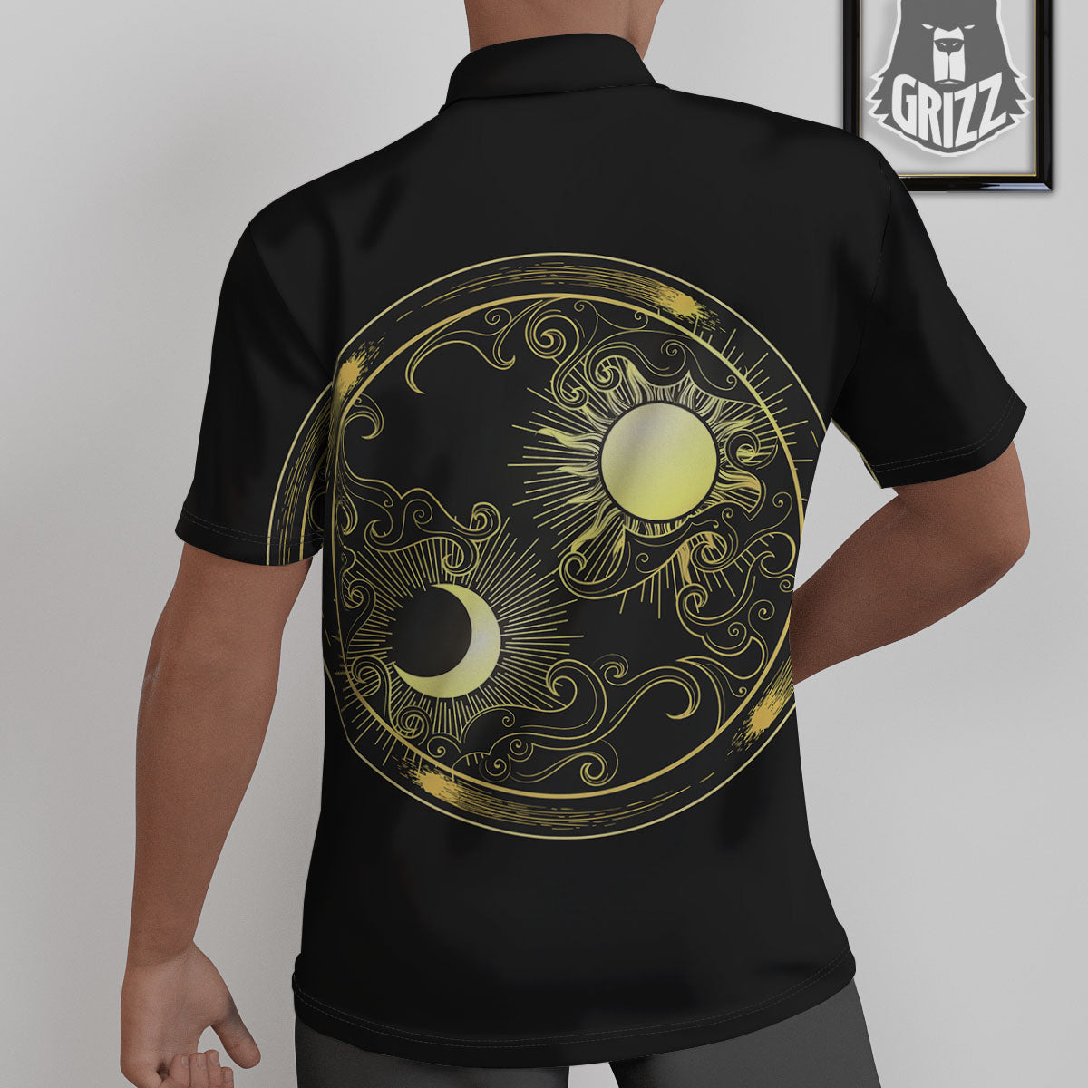 Sun And Gold Moon Print Untucked Shirts-grizzshop