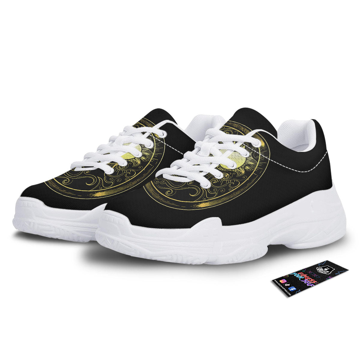 Sun And Gold Moon Print White Chunky Shoes-grizzshop