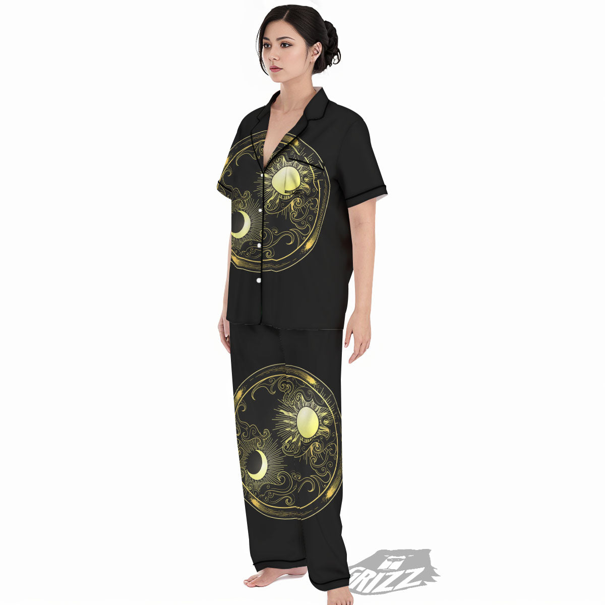 Sun And Gold Moon Print Women's Pajamas Set-grizzshop