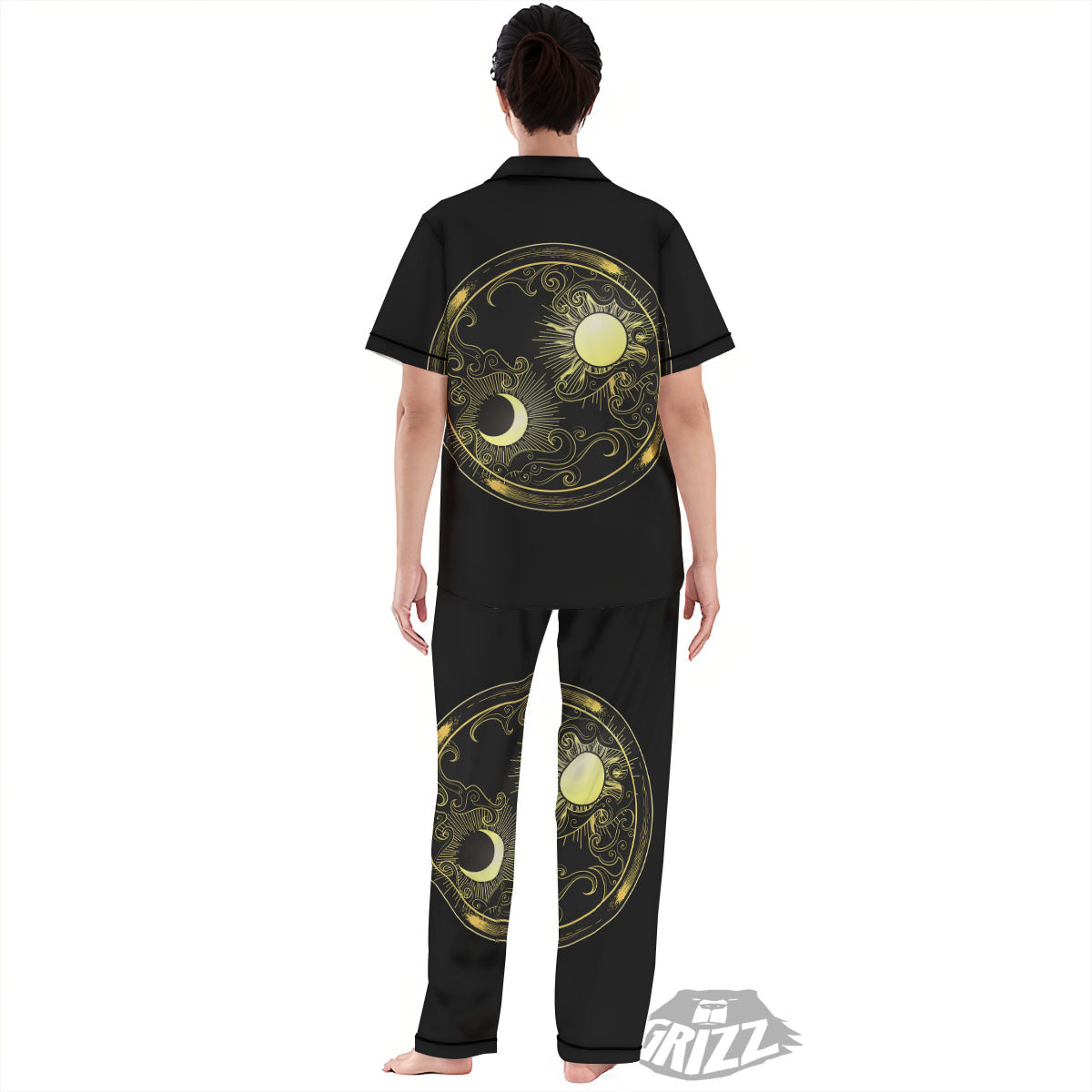 Sun And Gold Moon Print Women's Pajamas Set-grizzshop