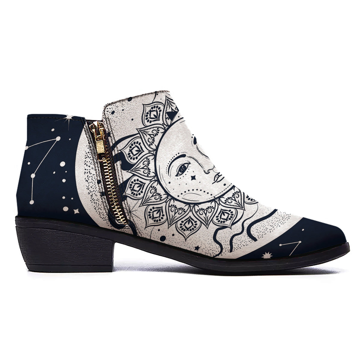 Sun And Moon Bohemian Celestial Print Ankle Boots-grizzshop