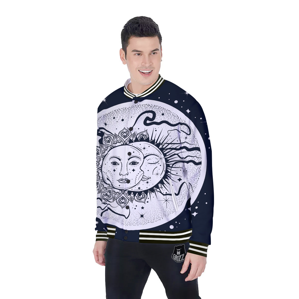 Sun And Moon Bohemian Celestial Print Baseball Jacket-grizzshop