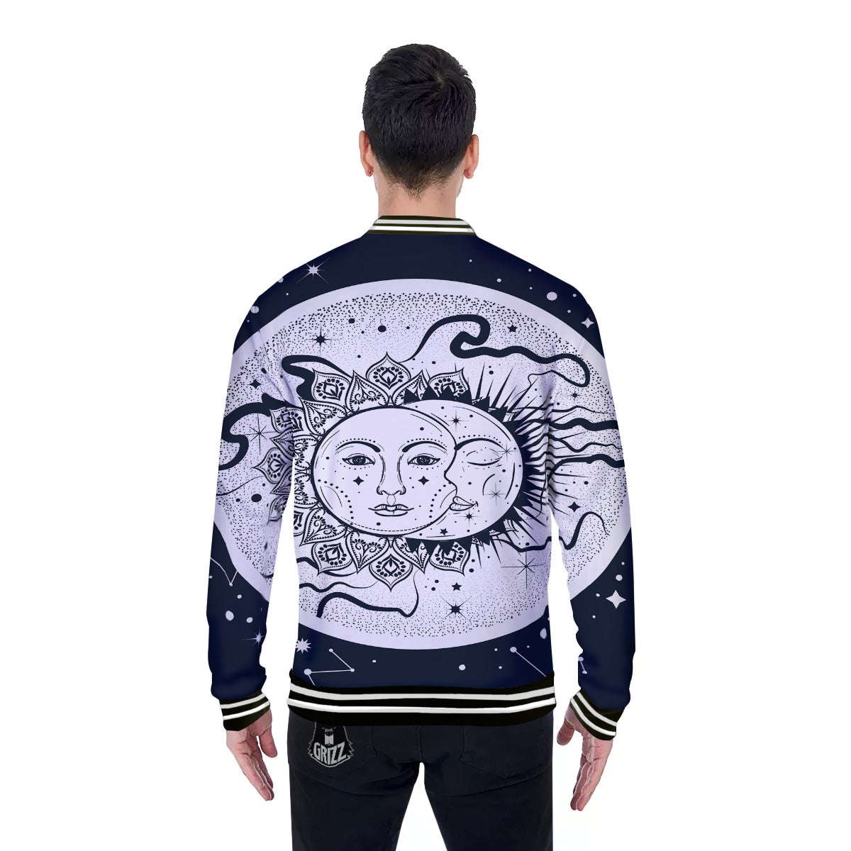 Sun And Moon Bohemian Celestial Print Baseball Jacket-grizzshop