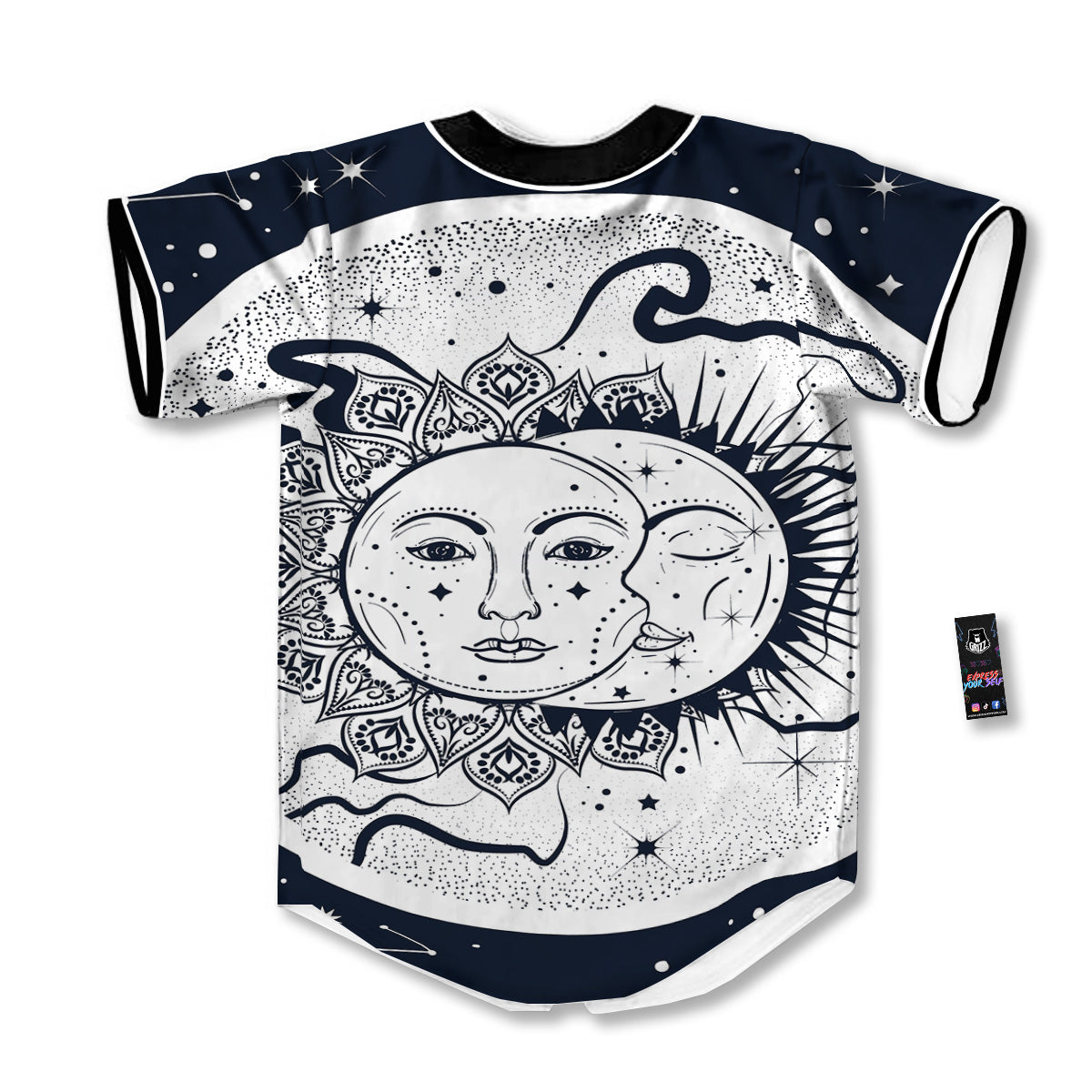 Sun And Moon Bohemian Celestial Print Baseball Jersey-grizzshop