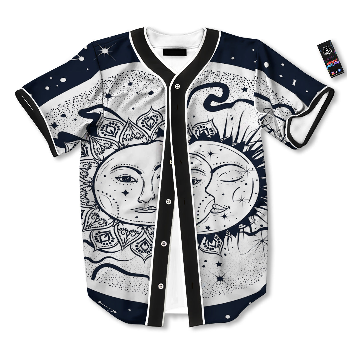 Sun And Moon Bohemian Celestial Print Baseball Jersey-grizzshop
