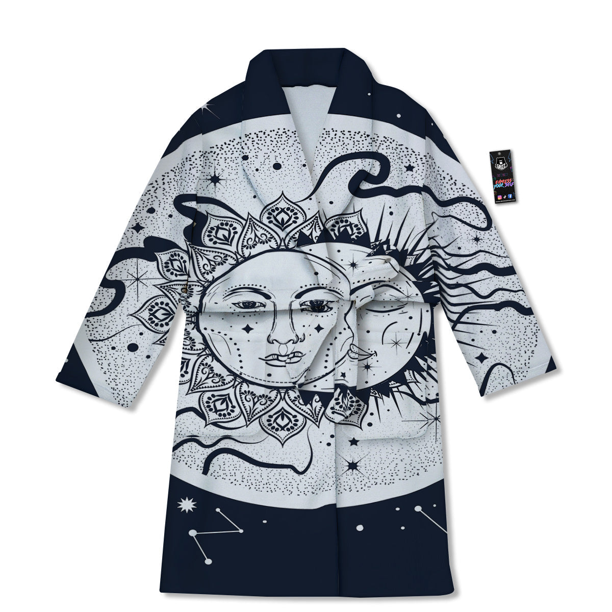 Sun And Moon Bohemian Celestial Print Bathrobe-grizzshop