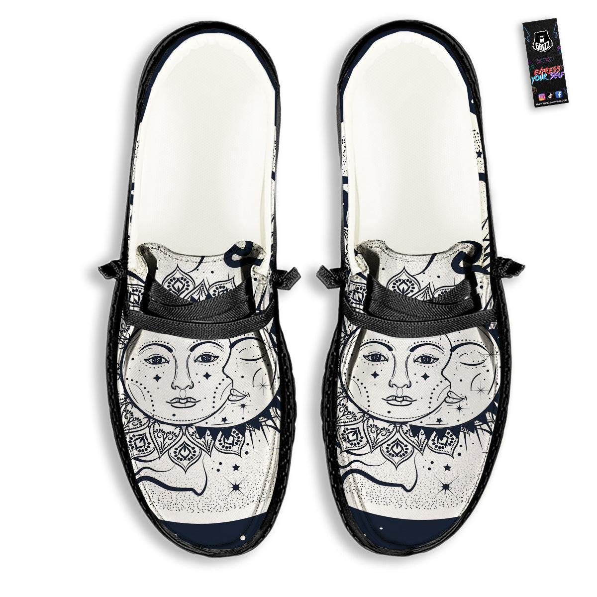 Sun And Moon Bohemian Celestial Print Black Loafers-grizzshop