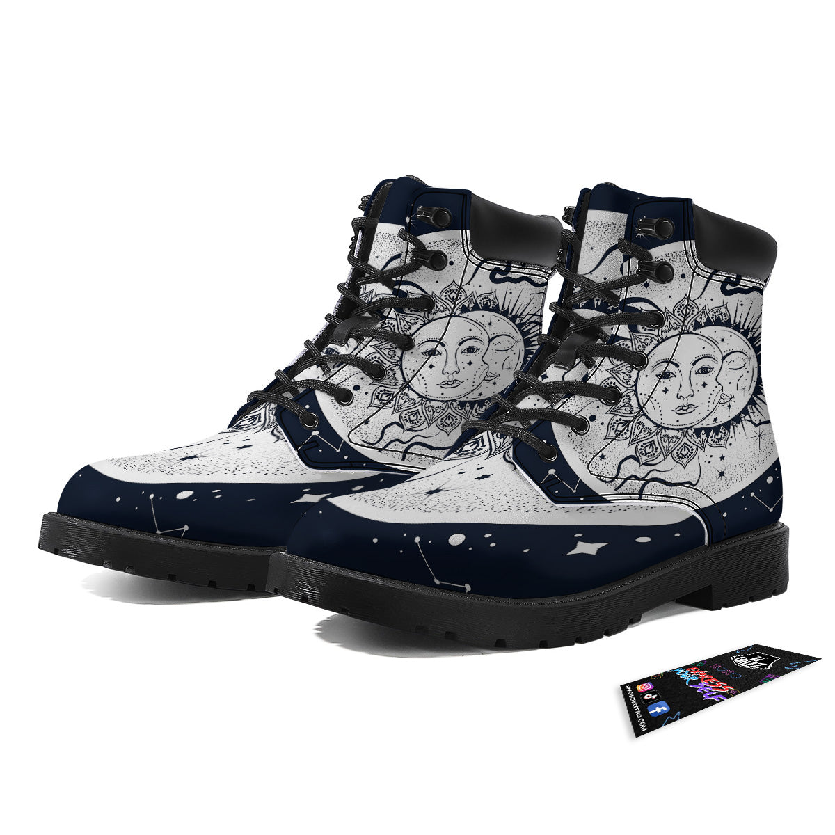Sun And Moon Bohemian Celestial Print Boots-grizzshop