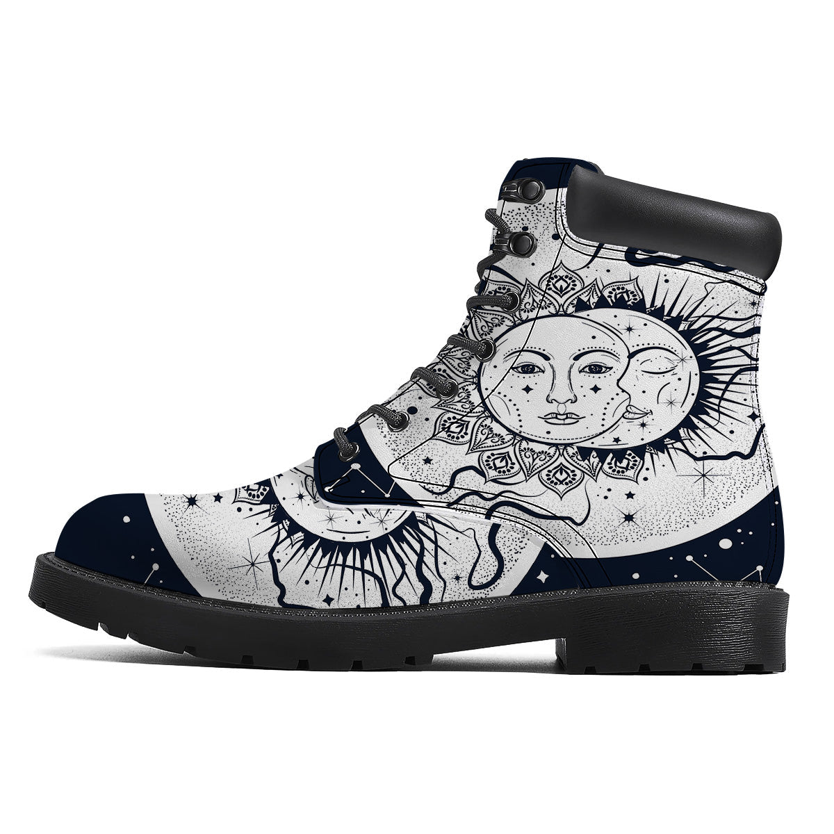 Sun And Moon Bohemian Celestial Print Boots-grizzshop