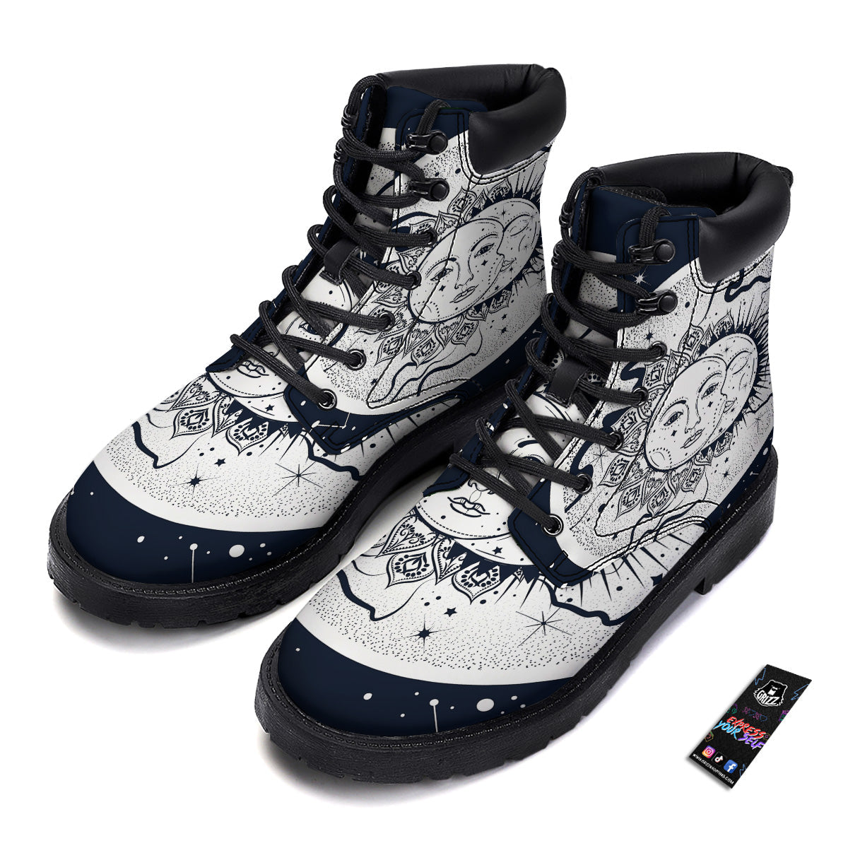 Sun And Moon Bohemian Celestial Print Boots-grizzshop