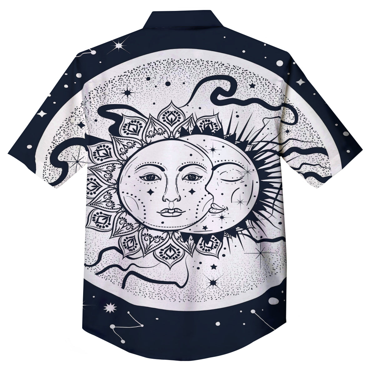 Sun And Moon Bohemian Celestial Print Button Up Shirt-grizzshop