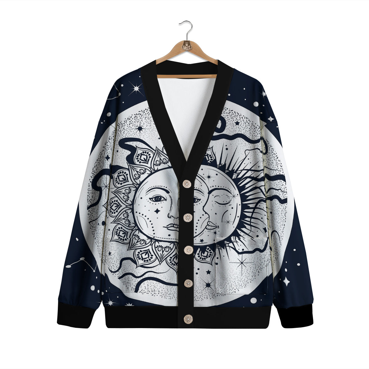 Sun And Moon Bohemian Celestial Print Cardigan-grizzshop