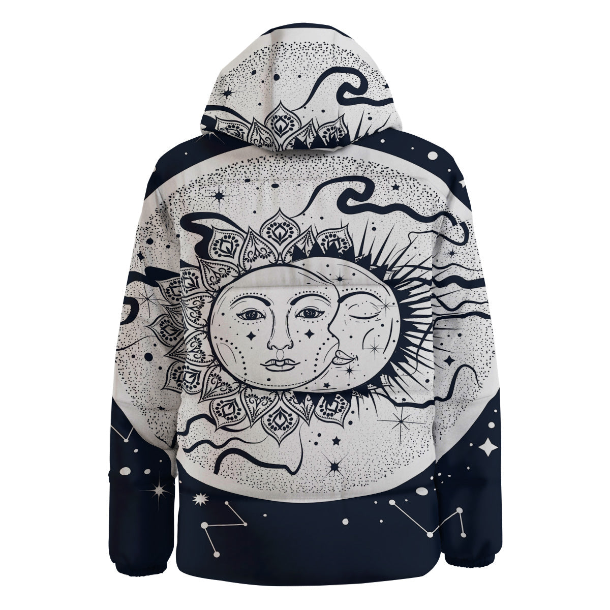 Sun And Moon Bohemian Celestial Print Down Jacket-grizzshop