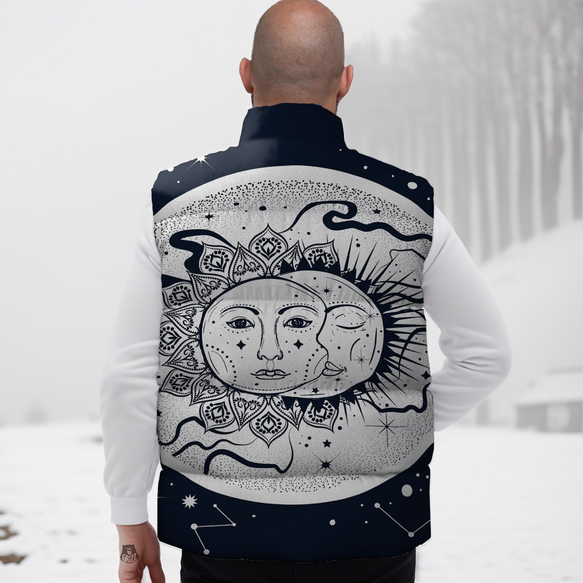 Sun And Moon Bohemian Celestial Print Down Vest