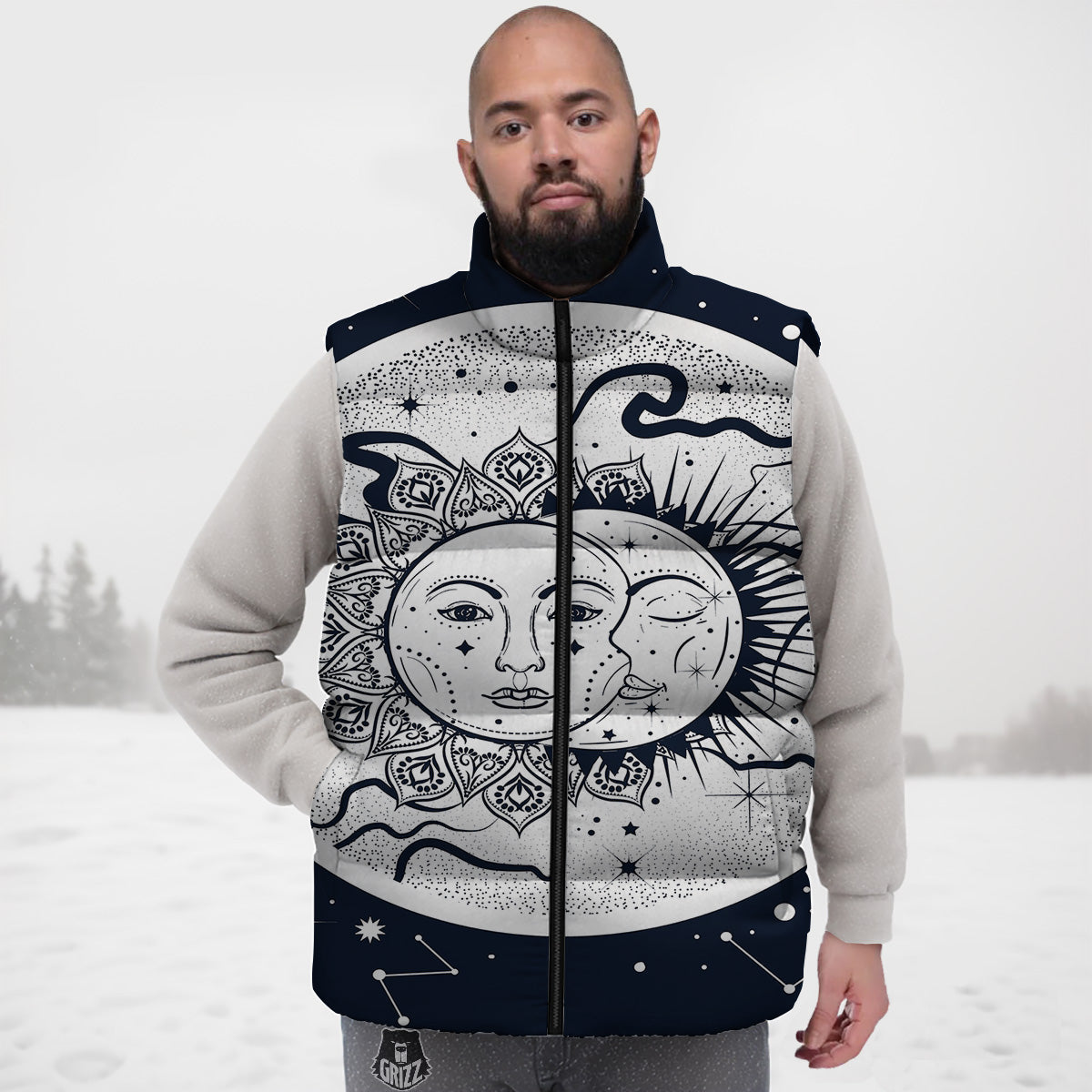 Sun And Moon Bohemian Celestial Print Down Vest