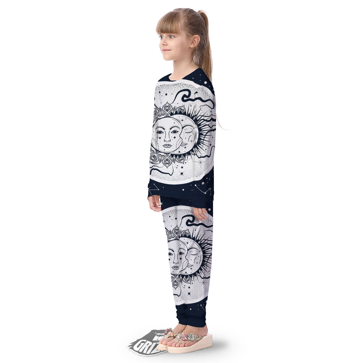 Sun And Moon Bohemian Celestial Print Kid's Pajamas-grizzshop