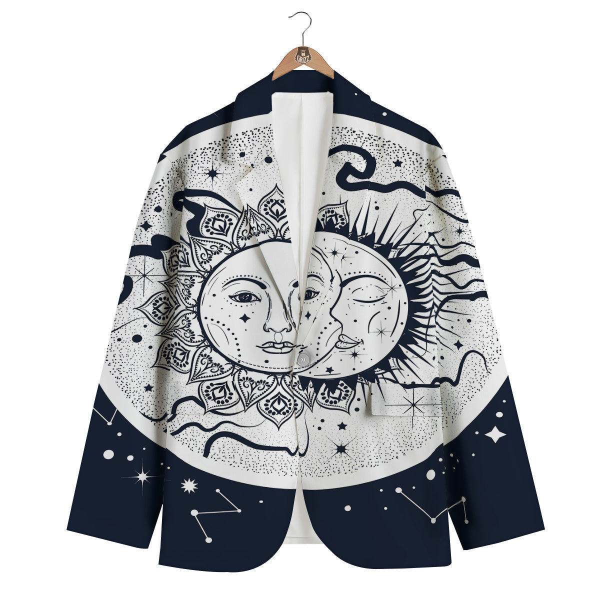 Sun And Moon Bohemian Celestial Print Men's Blazer-grizzshop