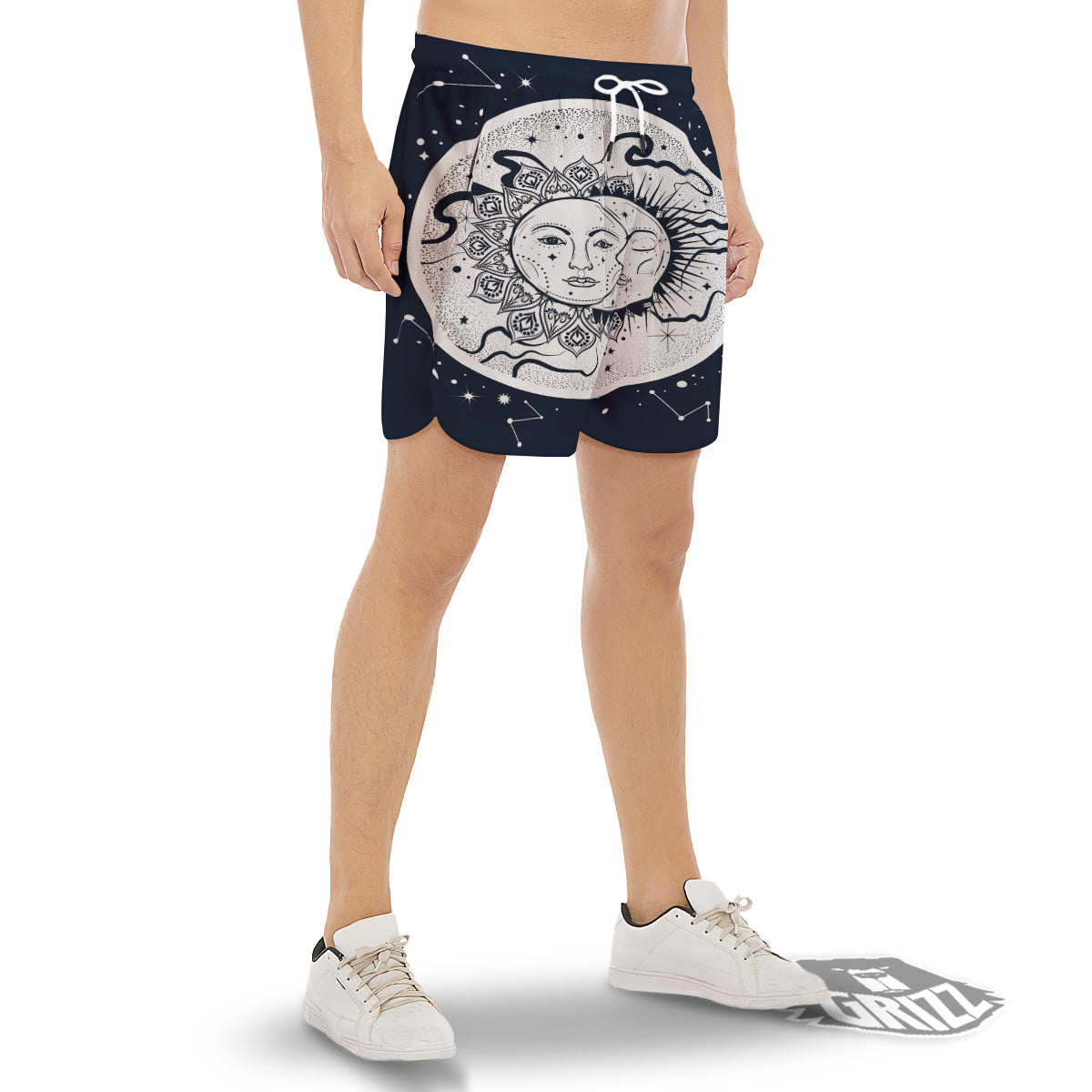 Sun And Moon Bohemian Celestial Print Men's Gym Shorts-grizzshop