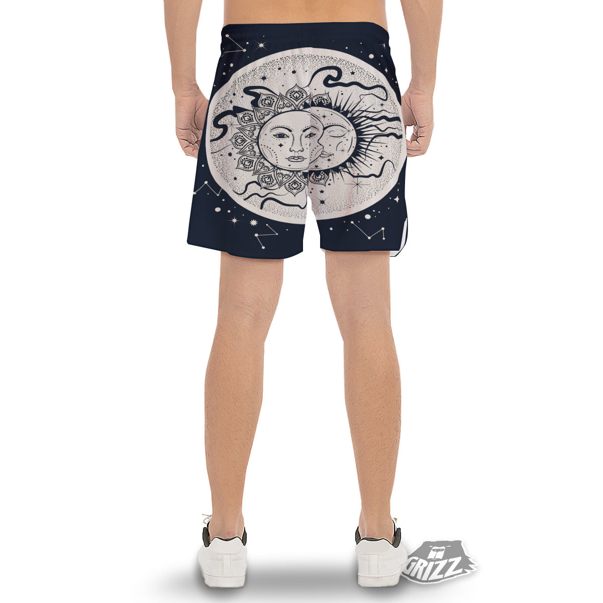 Sun And Moon Bohemian Celestial Print Men's Gym Shorts-grizzshop