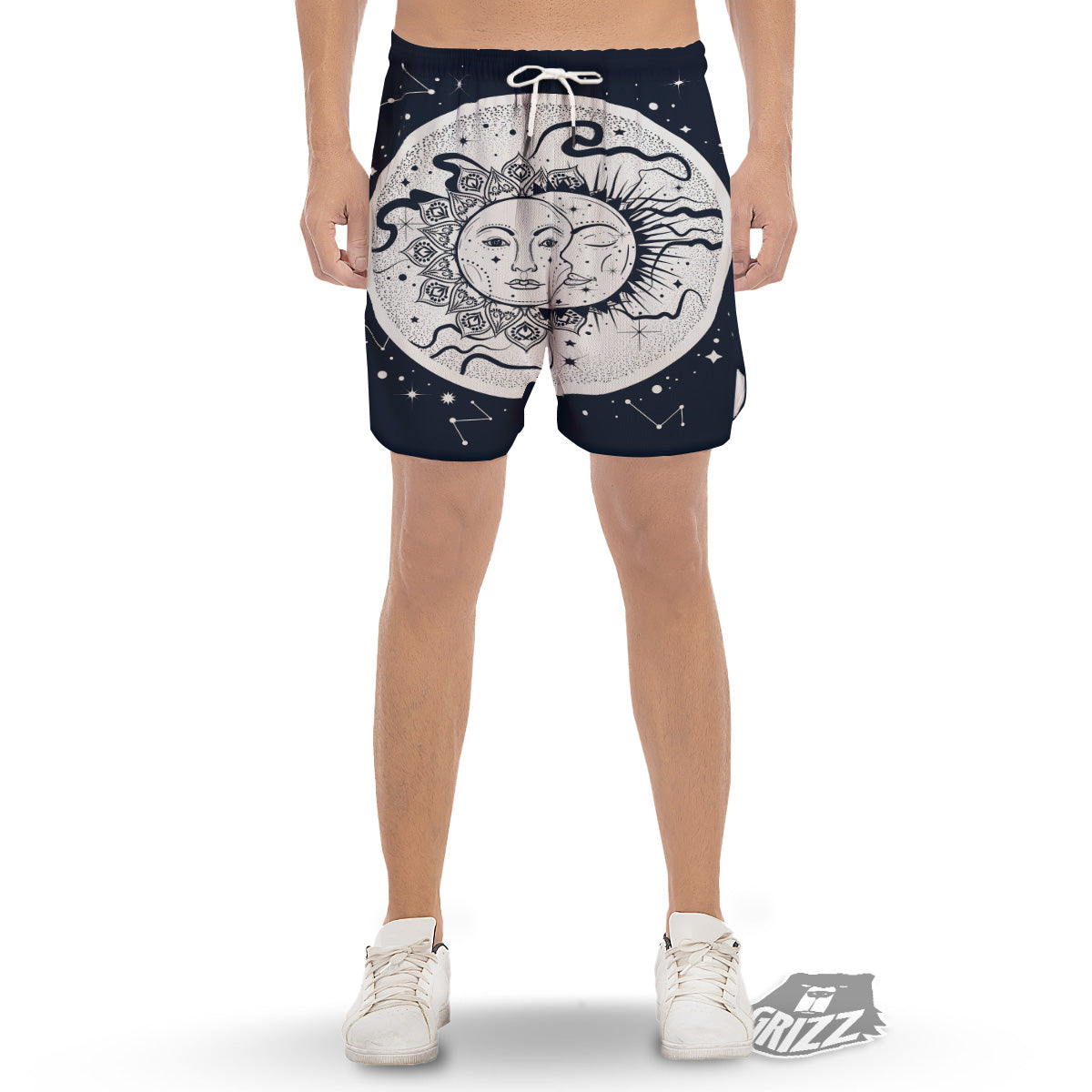 Sun And Moon Bohemian Celestial Print Men's Gym Shorts-grizzshop