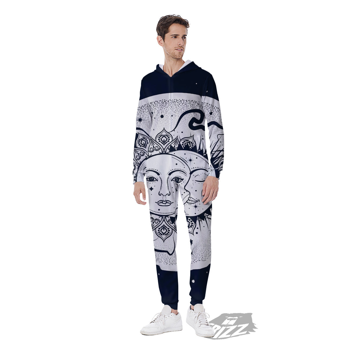Sun And Moon Bohemian Celestial Print Men's Jumpsuit-grizzshop