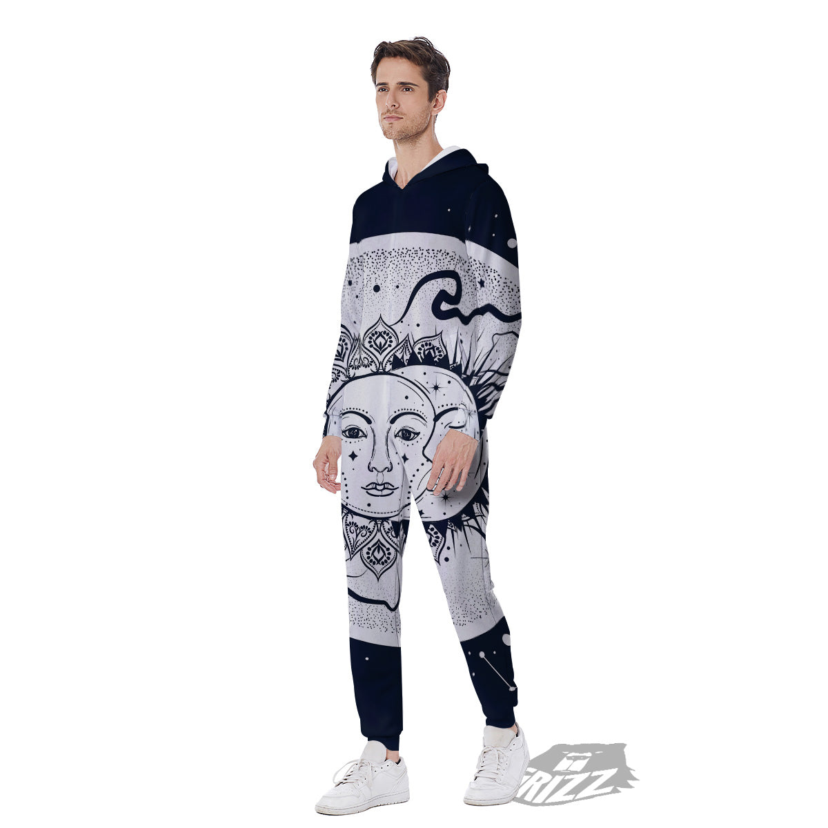 Sun And Moon Bohemian Celestial Print Men's Jumpsuit-grizzshop