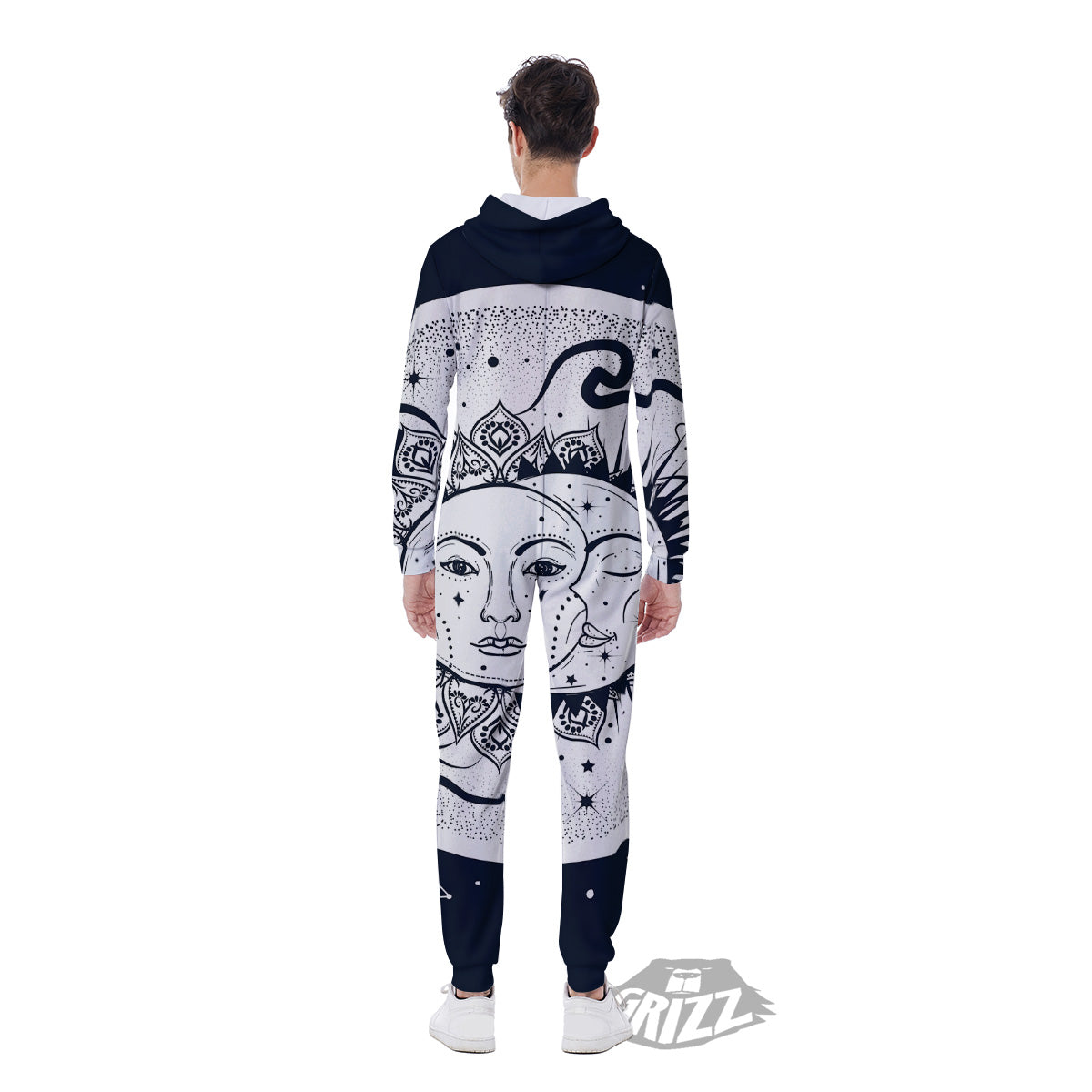 Sun And Moon Bohemian Celestial Print Men's Jumpsuit-grizzshop