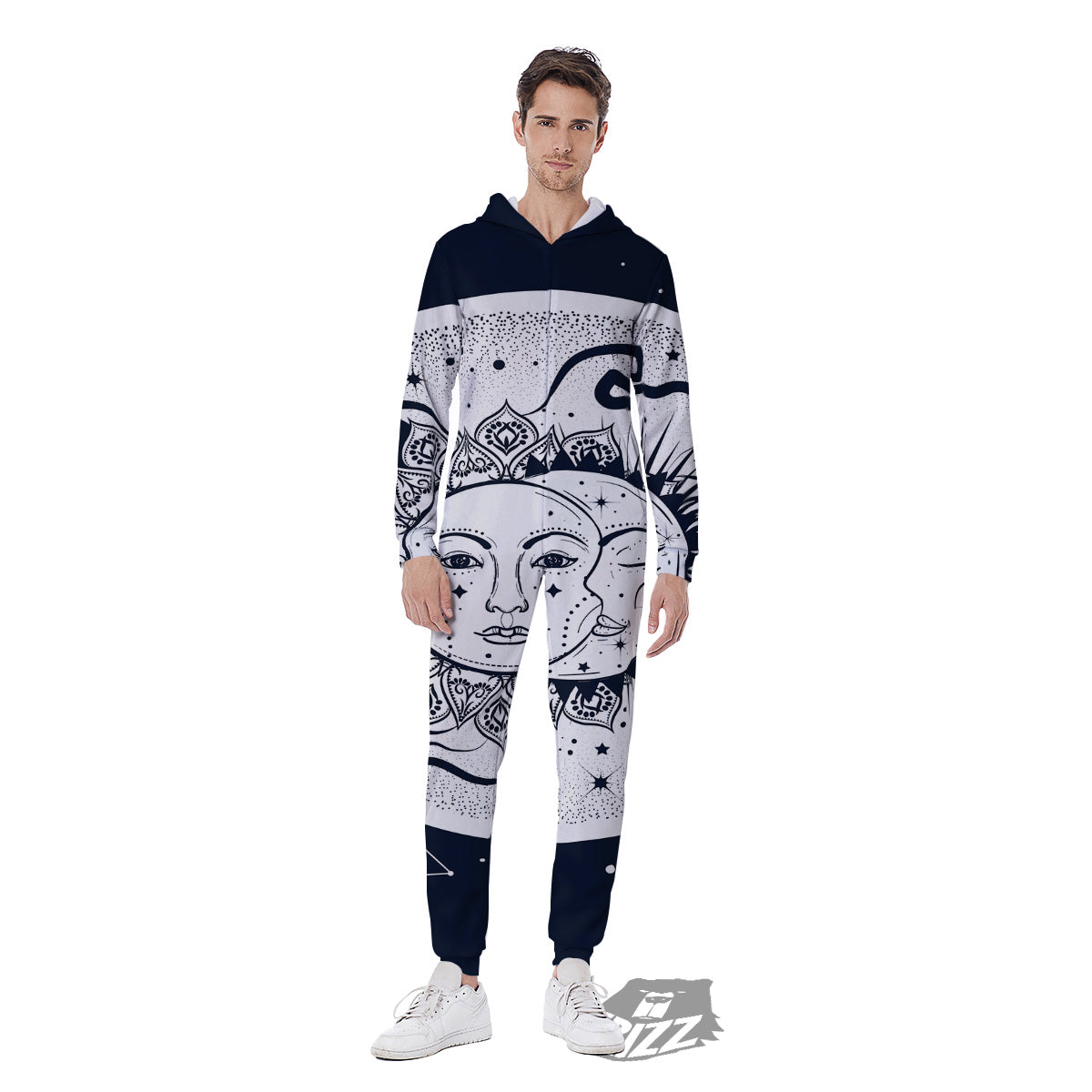 Sun And Moon Bohemian Celestial Print Men's Jumpsuit-grizzshop