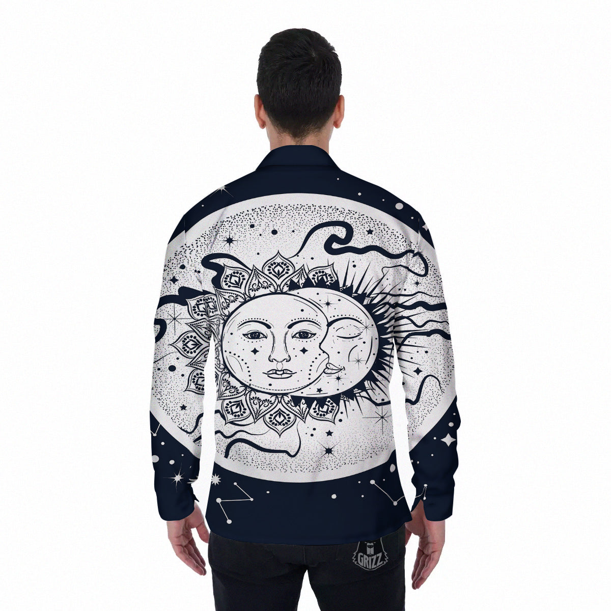 Sun And Moon Bohemian Celestial Print Men's Long Sleeve Shirts-grizzshop