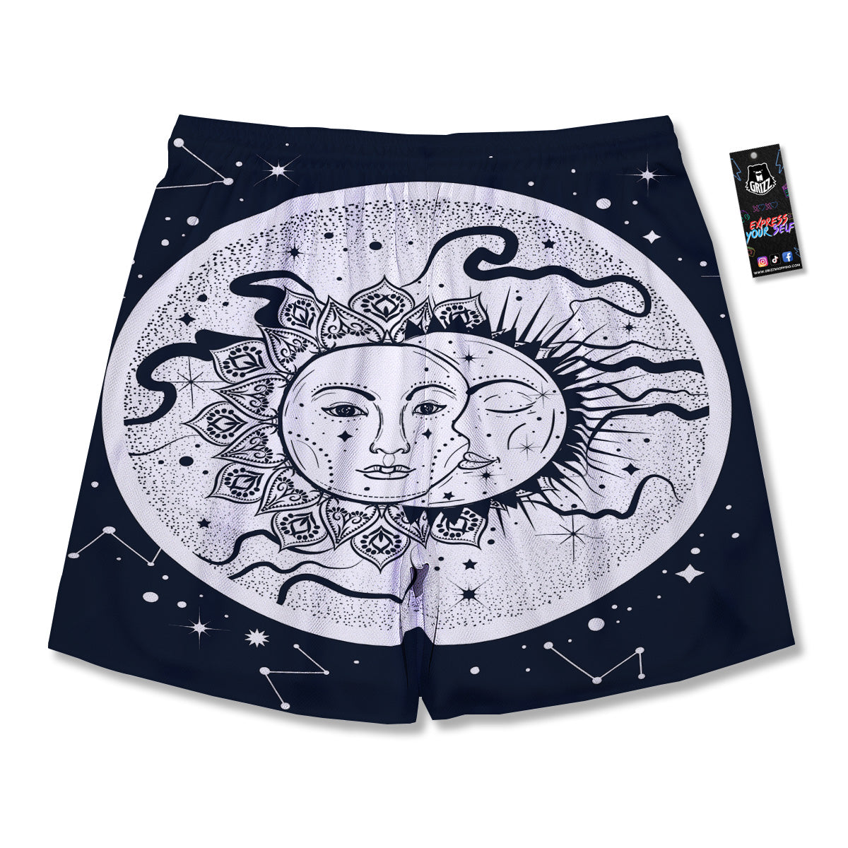 Sun And Moon Bohemian Celestial Print Men's Running Shorts-grizzshop
