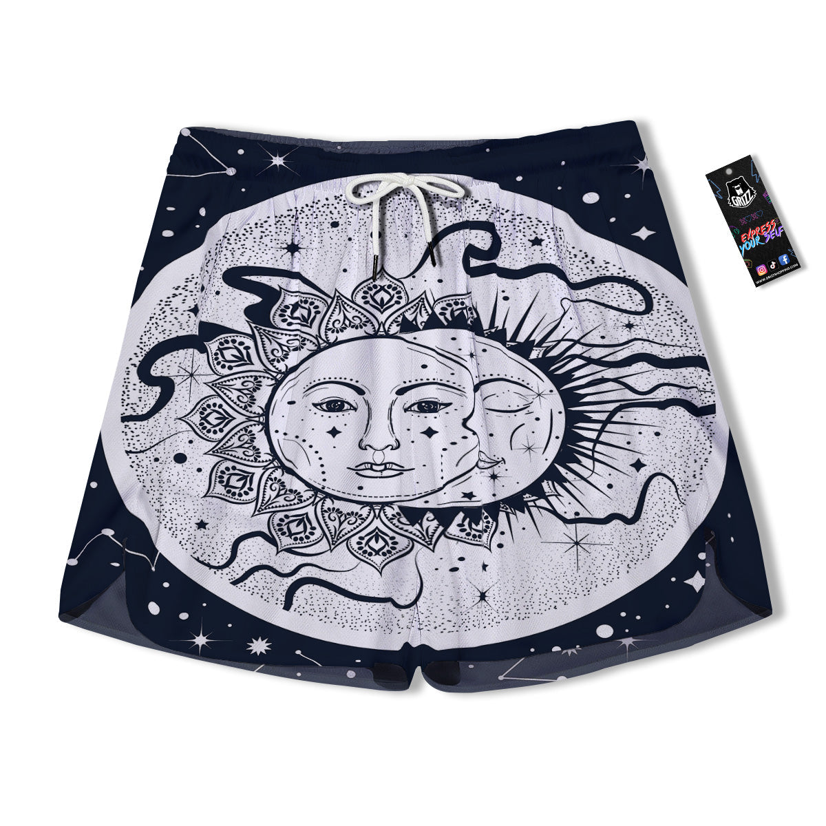 Sun And Moon Bohemian Celestial Print Men's Running Shorts-grizzshop