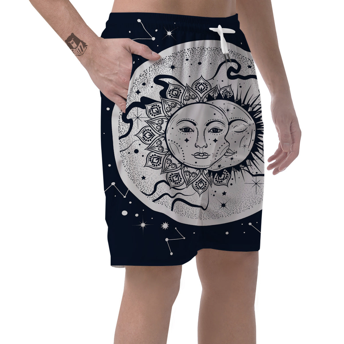 Sun And Moon Bohemian Celestial Print Men's Shorts-grizzshop