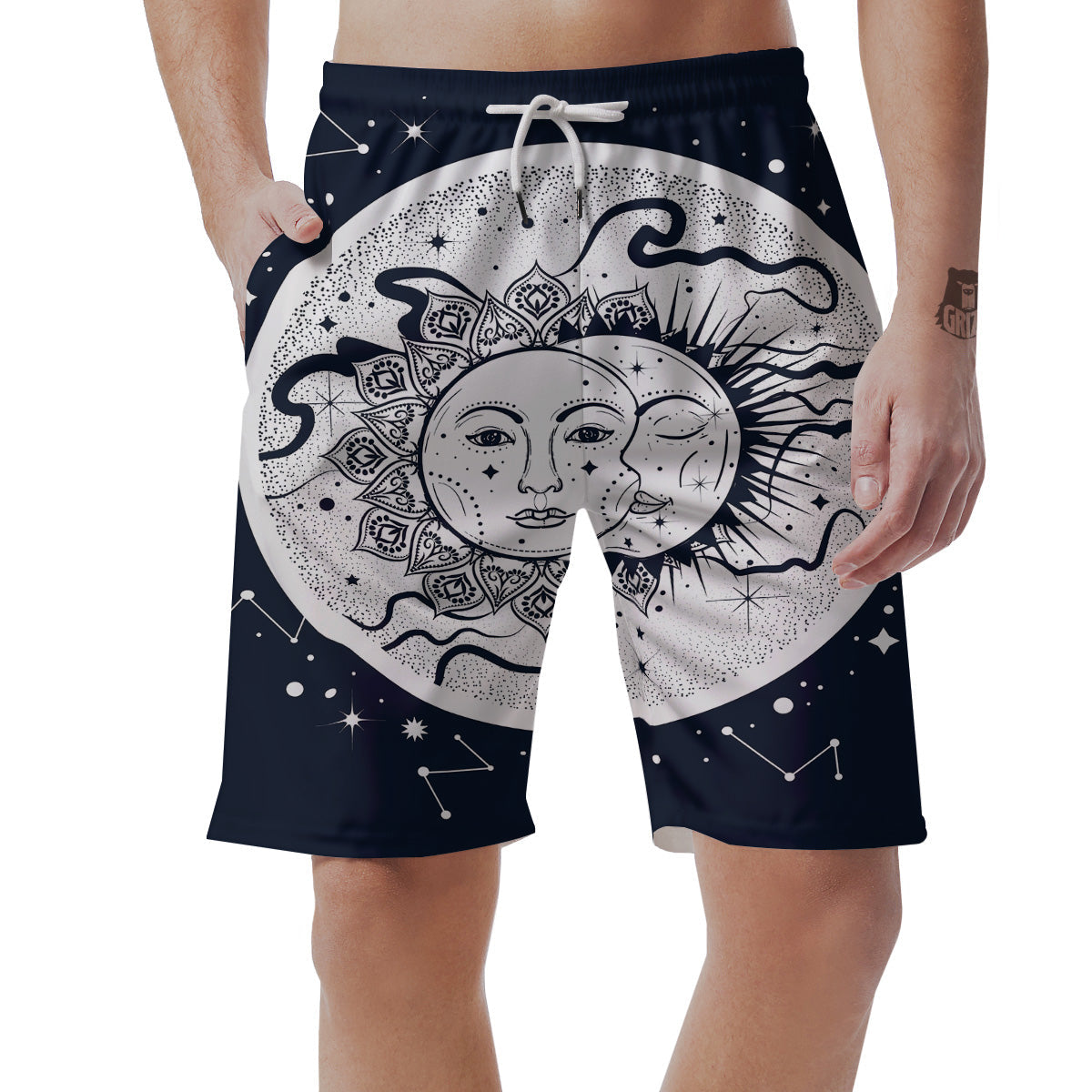Sun And Moon Bohemian Celestial Print Men's Shorts-grizzshop
