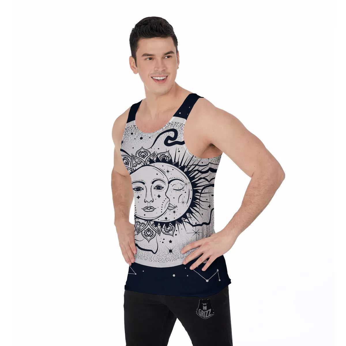 Sun And Moon Bohemian Celestial Print Men's Tank Top-grizzshop