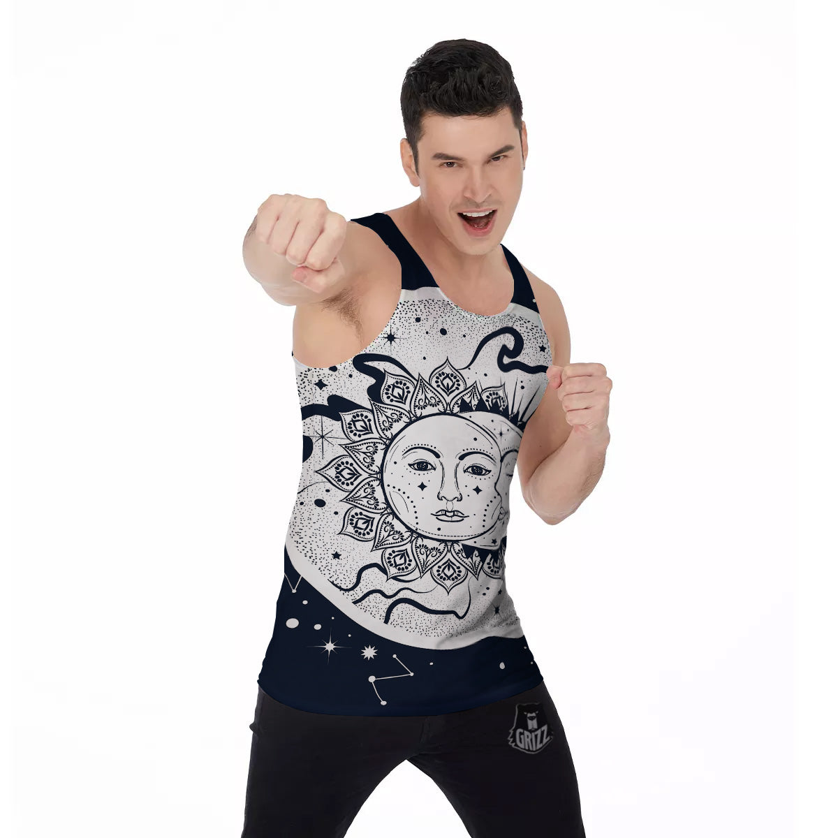 Sun And Moon Bohemian Celestial Print Men's Tank Top-grizzshop