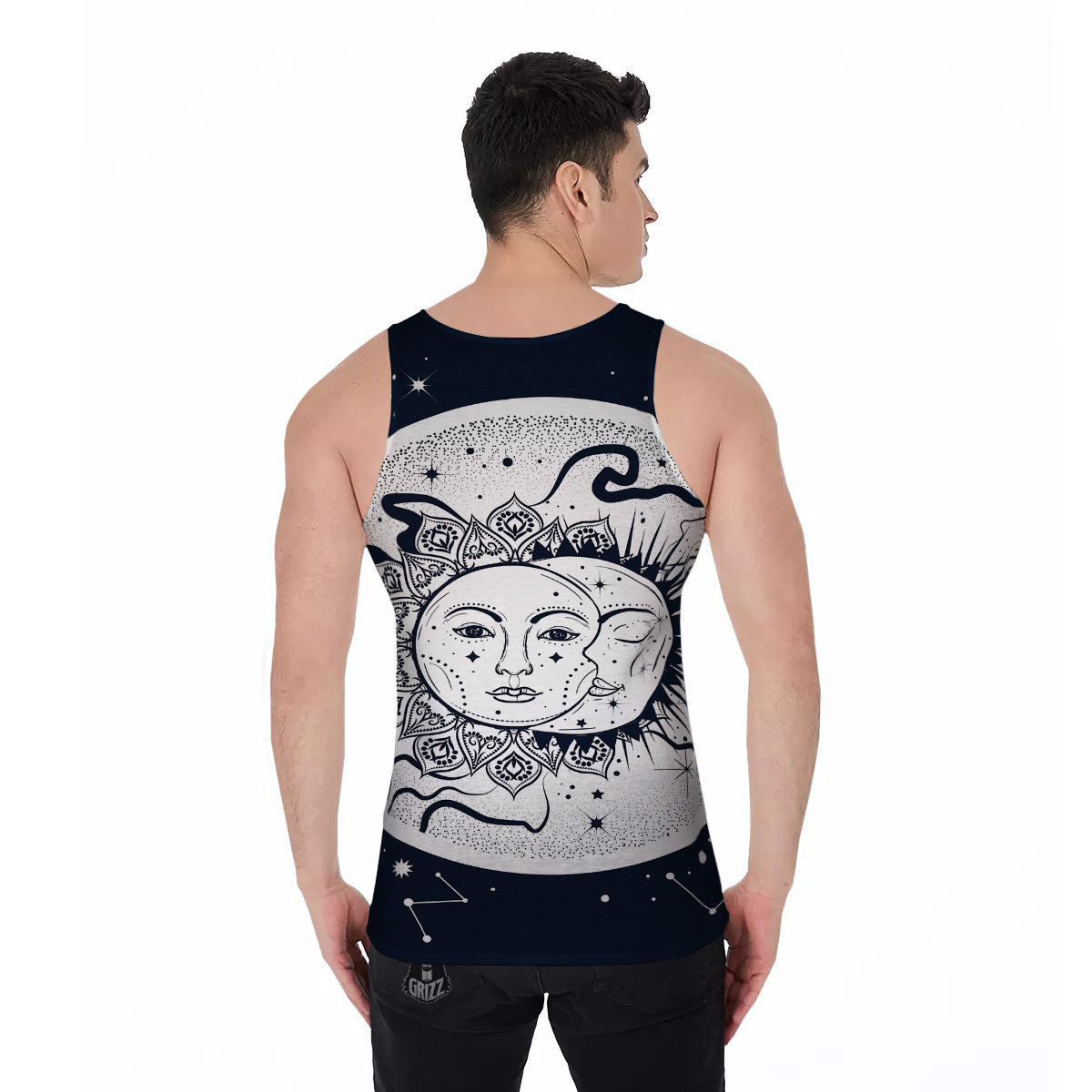 Sun And Moon Bohemian Celestial Print Men's Tank Top-grizzshop
