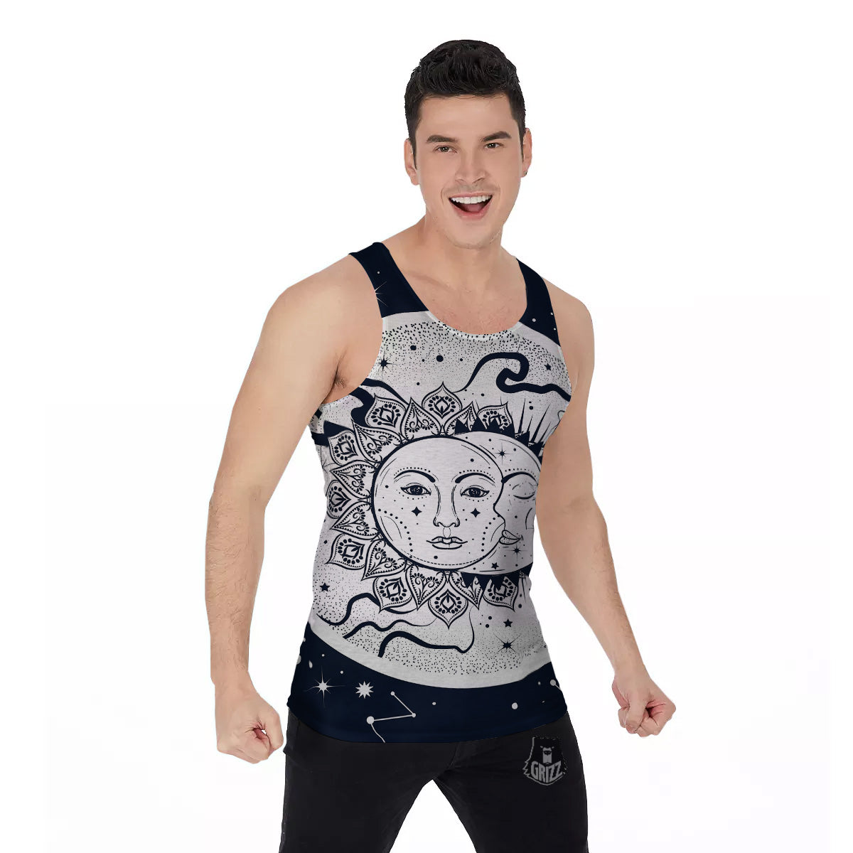 Sun And Moon Bohemian Celestial Print Men's Tank Top-grizzshop
