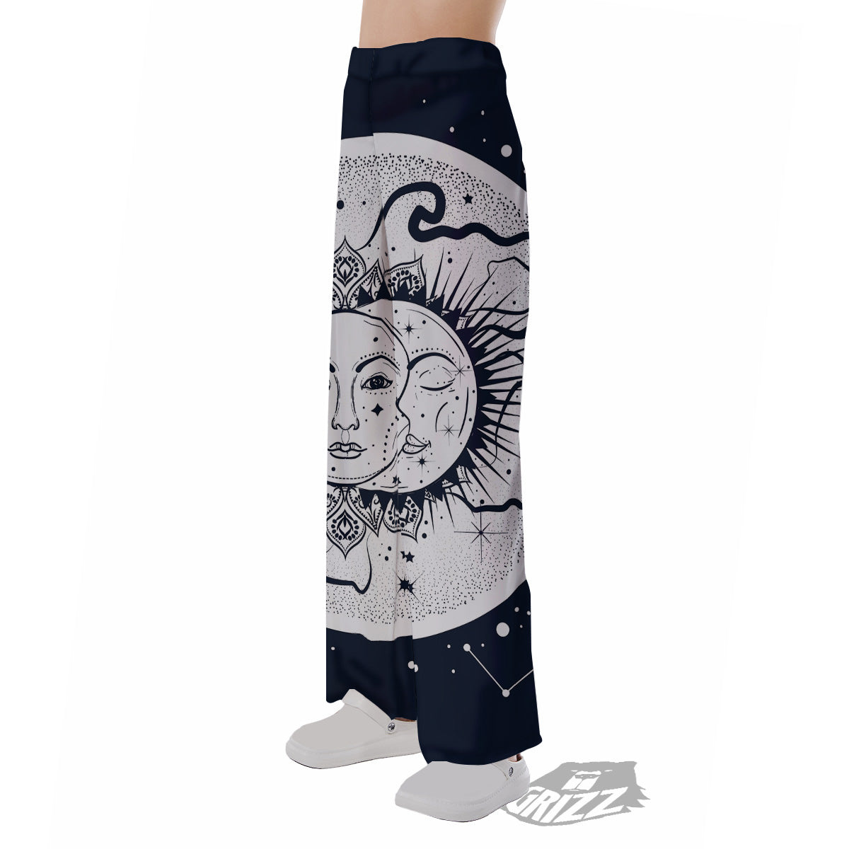 Sun And Moon Bohemian Celestial Print Pajama Pants-grizzshop