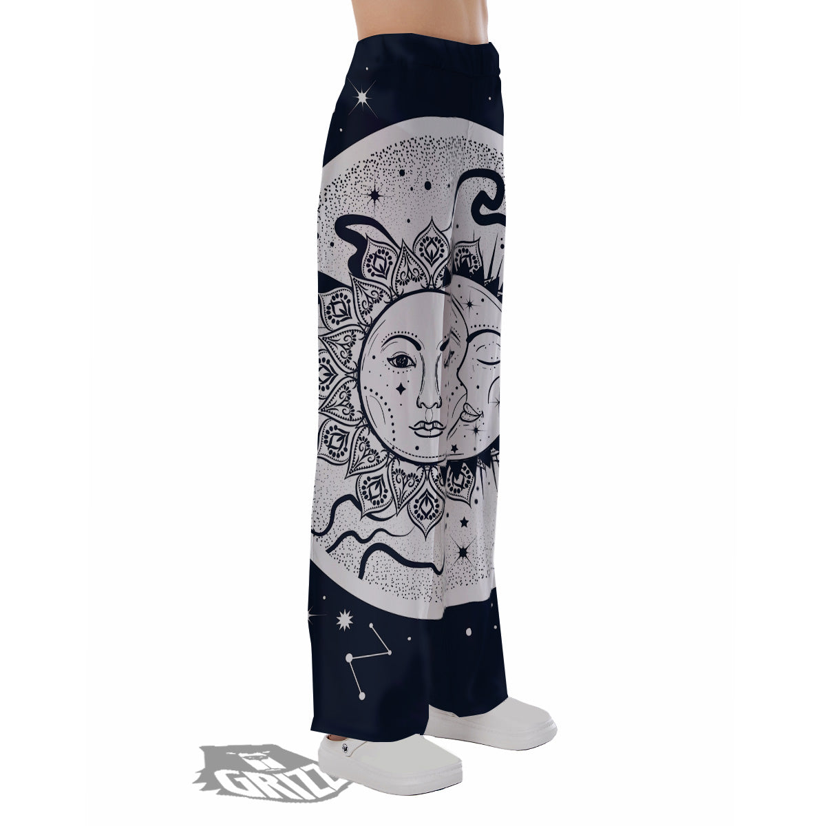 Sun And Moon Bohemian Celestial Print Pajama Pants-grizzshop