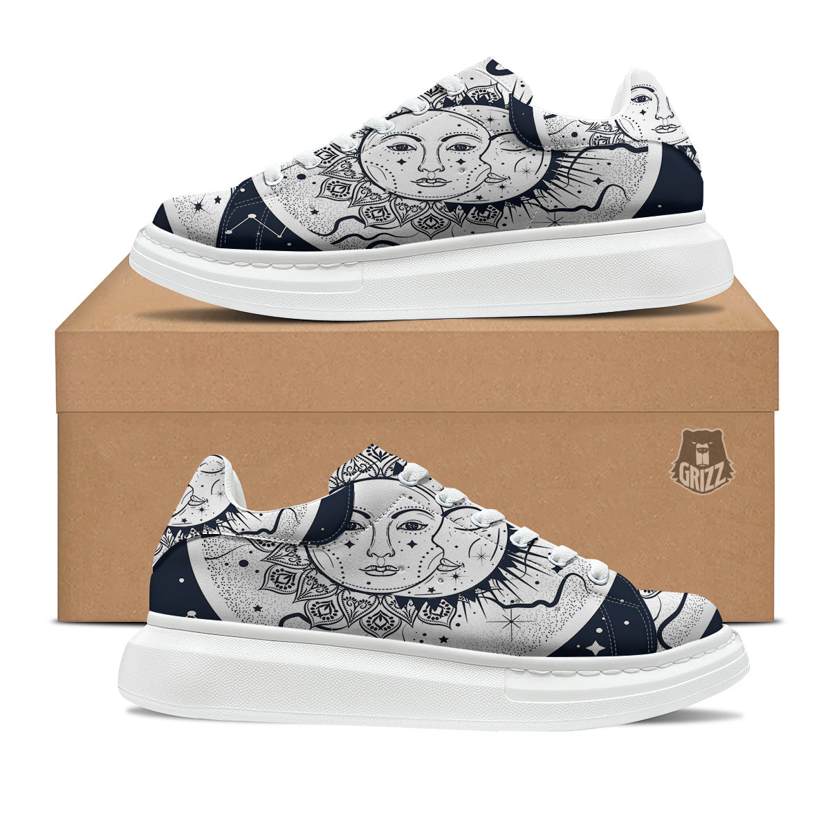 Sun And Moon Bohemian Celestial Print Platform Shoes-grizzshop