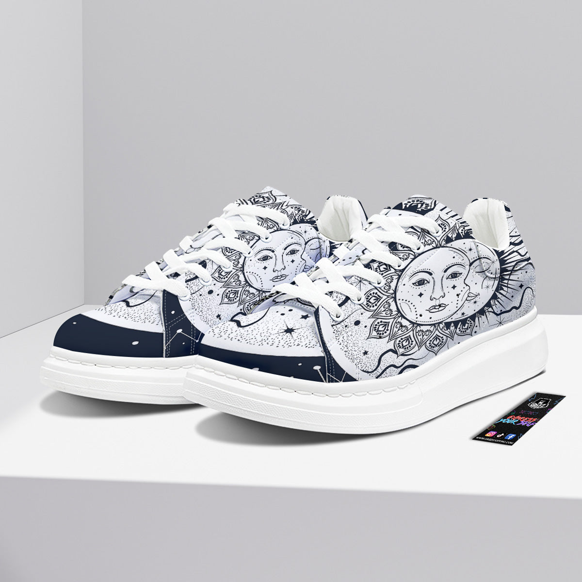 Sun And Moon Bohemian Celestial Print Platform Shoes-grizzshop