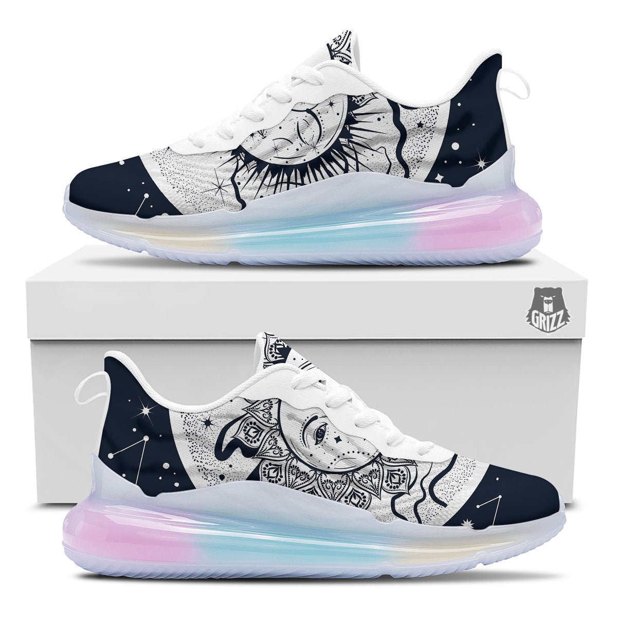 Sun And Moon Bohemian Celestial Print Running Sneakers-grizzshop