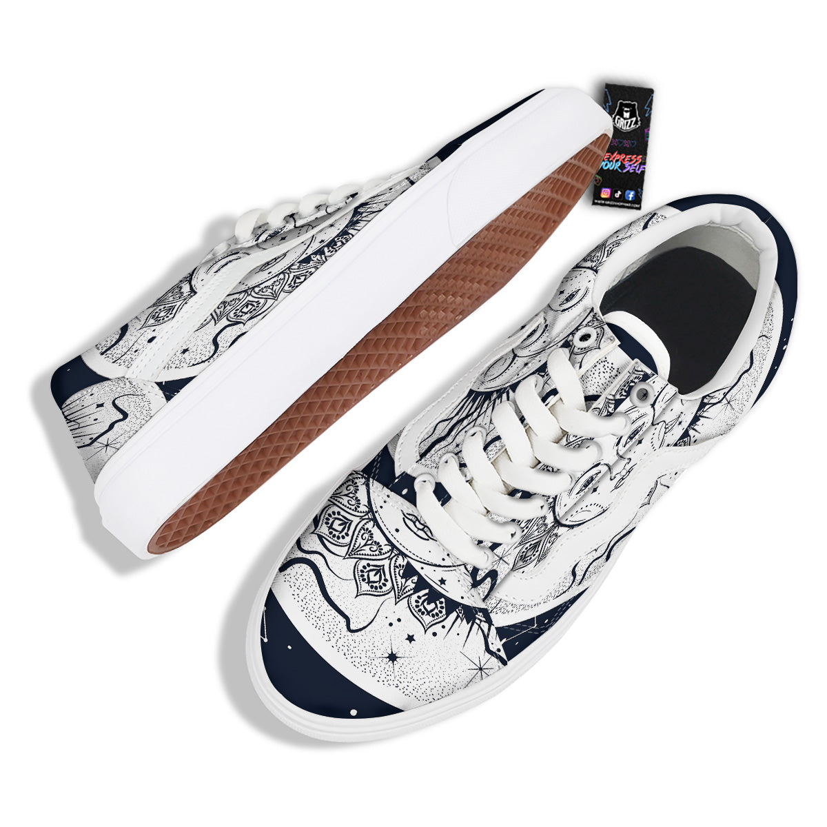 Sun And Moon Bohemian Celestial Print Skate Shoes-grizzshop